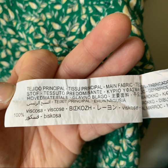 Zara Floral Green Midi Split Hem Dress Garden Plant Women's Medium - Picture 5 of 10